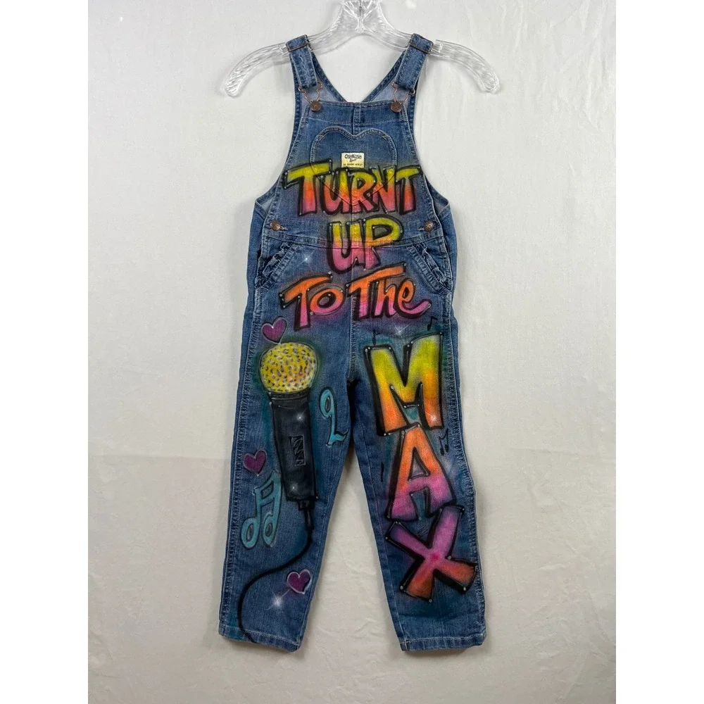 OshKosh B'gosh Overalls Toddler 5T Blue Airbrushed Turnt It Up To The Max Music
